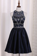 Load image into Gallery viewer, 2024 New Arrival A Line Satin Scoop Beaded Bodice Homecoming Dresses