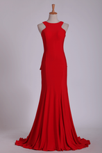 Load image into Gallery viewer, 2024 Red Evening Dresses Scoop Open Back Mermaid/Trumpet Red Sweep Train