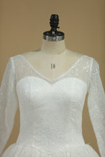 Load image into Gallery viewer, 2024 Wedding Dresses A-Line V-Neck Chapel Train Tulle Long Sleeves