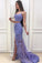 Elegant Two Pieces Mermaid Lilac Lace Slit Long Prom Dresses, Formal SRS20417