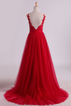 Load image into Gallery viewer, 2024 Evening Dresses Scoop A Line Tulle With Applique Open Back