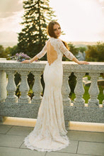 Load image into Gallery viewer, 2023 Mermaid Scoop Wedding Dresses 3/4 Length Sleeves Lace Open Back