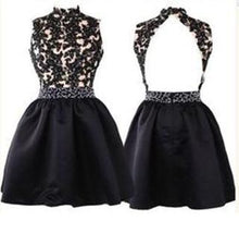 Load image into Gallery viewer, Prom Dress Lace Prom Dress Black Prom Dress Fitted Prom Dress Short Prom Dress RS607