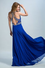 Load image into Gallery viewer, 2024 Halter A-Line/Princess Prom Dresses Tulle And Chiffon Dark Royal Blue Sweep Train
