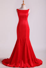 Load image into Gallery viewer, 2024 Open Back Prom Dresses Stretch Satin Scoop Sweep Train