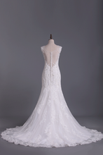 Load image into Gallery viewer, 2024 V Neck Trumpet Wedding Dresses With Applique Chapel Train