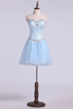 Load image into Gallery viewer, 2024 A Line Sweetheart Beaded Bodice Homecoming Dresses Tulle Short/Mini