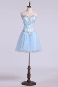 2024 A Line Sweetheart Beaded Bodice Homecoming Dresses Tulle Short/Mini