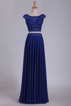 Load image into Gallery viewer, 2024 Two Pieces Scoop With Beading Prom Dresses A Line Floor Length Dark Royal Blue