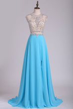 Load image into Gallery viewer, 2024 Scoop Prom Dresses Chiffon With Slit And Beads A Line