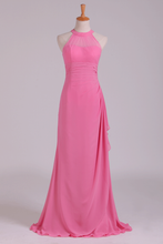 Load image into Gallery viewer, 2024 Scoop Sheath Bridesmaid Dress Chiffon With Ruffles Floor Length