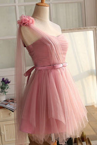 2024 New Arrival One Shulder Bridesmaid Dresses A Line Tulle With Sash