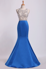 Load image into Gallery viewer, 2023 Two-Tone Bateau Mermaid Prom Dresses Beaded Bodice Satin And Tulle Sweep Train