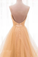 Spaghetti Straps V Neck Sparky Long Prom Dress Backless Pleated Tulle Party SRSPBA8153J