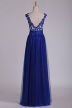 Load image into Gallery viewer, 2024 Off The Shoulder Deep V Back Prom Dresses A Line Tulle With Beading And Embroidery