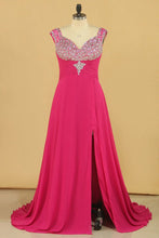 Load image into Gallery viewer, 2024 Prom Dresses Straps With Beads And Slit Sweep Train Plus Size