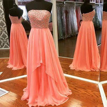 Load image into Gallery viewer, New Arrival Modest Strapless Straps Long Chiffon Pearl Pink Beaded Sexy Prom Dresses RS53