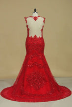 Load image into Gallery viewer, 2024 Prom Dresses Mermaid Straps Tulle With Applique Sweep Train