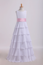 Load image into Gallery viewer, 2024 Scoop Flower Girl Dresses A Line Floor Length Chiffon