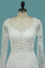 Load image into Gallery viewer, 2024 Scoop Mermaid Wedding Dresses Long Sleeves Lace With Applique