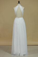 Load image into Gallery viewer, 2024 Sexy Open Back Bridesmaid Dresses A Line Halter Chiffon Floor Length