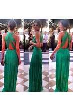 Load image into Gallery viewer, 2023 Sexy Open Back Scoop Chiffon With Ruffles A Line Prom Dresses