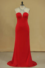 Load image into Gallery viewer, 2024 Halter Spandex With Beads Sweep Train Sheath Prom Dresses