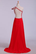 Load image into Gallery viewer, 2024 Prom Dresses Sheath Split Front Floor Length One Shoulder Color Red