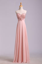 Load image into Gallery viewer, 2024 New Arrival Prom Dresses A Line Sweetheart Sweep/Brush Chiffon With Beading