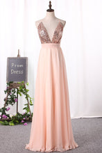 Load image into Gallery viewer, 2024 New Arrival Sexy Spaghetti Straps Prom Dresses A Line Chiffon With Slit Zipper Up