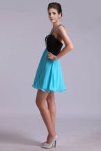 Load image into Gallery viewer, 2024 Two-Tone Homecoming Dresses One Shoulder A-Line Empire Waist Chiffon With Beads