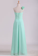 Load image into Gallery viewer, 2024 A Line One Shoulder With Handmade Flowers Chiffon Bridesmaid Dress