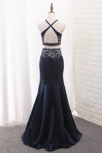 Load image into Gallery viewer, 2024 Mermaid Two-Piece Satin Spaghetti Straps Prom Dresses With Beading