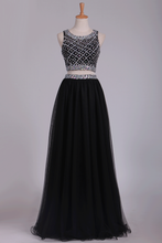 Load image into Gallery viewer, 2024 Two Pieces Prom Dress Bateau A Line Tulle With Beading Floor Length
