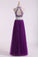 2024 Halter Two Pieces A Line Prom Dresses Beaded Bodice Tulle Floor Length