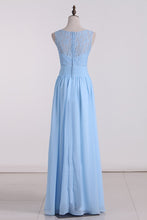 Load image into Gallery viewer, 2024 A Line V Neck Chiffon &amp; Lace Bridesmaid Dresses Floor Length