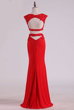Load image into Gallery viewer, 2024 Scoop Two-Piece With Applique And Beads Spandex Sheath Prom Dresses