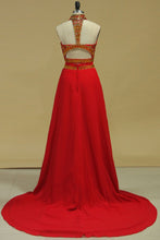 Load image into Gallery viewer, 2024 Two-Piece High Neck With Beading Chiffon Prom Dresses