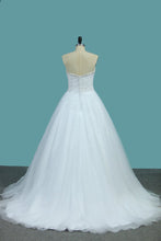 Load image into Gallery viewer, 2024 Sweetheart A Line Tulle Wedding Dresses Beaded Bodice Court Train