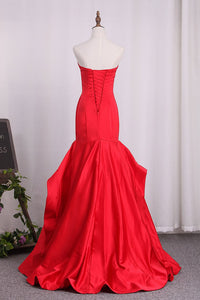 2024 New Arrival Sweetheart Satin Mermaid Lace Up Evening Dresses