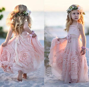 2024 Princess A Line Lovely Long Hand-Made Flower Chiffon Flower Girl Dresses RS672