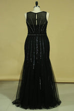 Load image into Gallery viewer, 2024 Plus Size Scoop A Line Tulle Prom Dresses With Beading