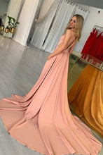Load image into Gallery viewer, 2024 Sexy Open Back High Neck A Line Satin Court Train Evening Dresses