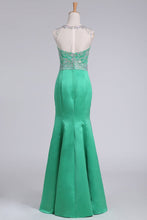 Load image into Gallery viewer, 2024 Prom Dresses Floor-Length Scoop Satin With Beading Mermaid