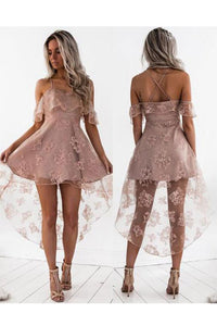 2023 Homecoming Dresses A Line Spaghetti Straps Lace Asymmetrical