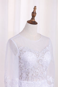 2024 Scoop Long Sleeves Wedding Dresses Tulle & Organza With Applique Sweep Train Detachable