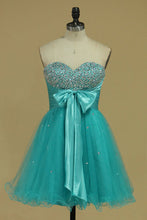 Load image into Gallery viewer, 2024 Sweetheart Homecoming Dresses A Line Short/Mini With Beads And Bow Knot
