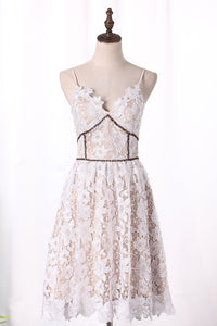 2023 Lace Spaghetti Straps Homecoming Dresses A Line Above Knee Length