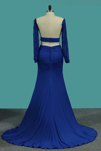 2024 Prom Dresses Mermaid Bateau Long Sleeves Spandex With Applique