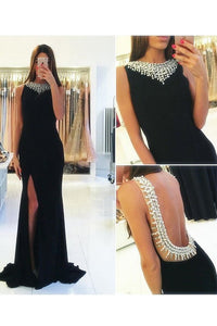 2024 Sexy Open Back Prom Dresses Scoop Chiffon With Beads And Slit